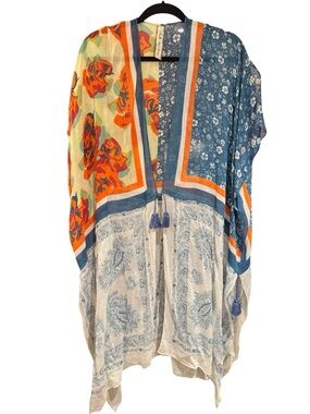 Aratta Silent Journey Sheer Duster Metallic Thread & Tassel Mixed Floral, OS